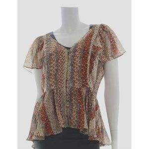 Anthropologie XS Animal Print Silk Peplum Blouse